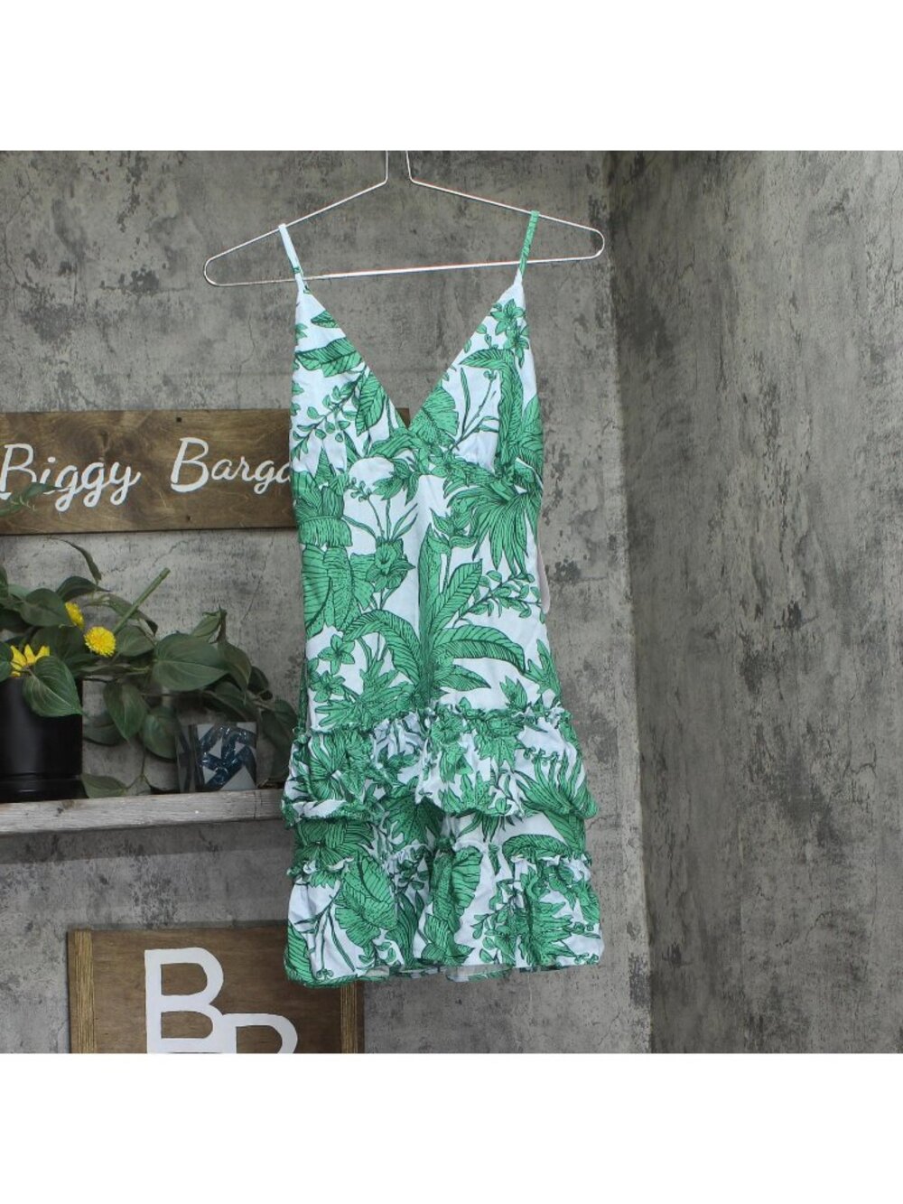 Aqua Womens Linen Blend Palm Print V-Neck Mini Dress Light Blue / Green XS
